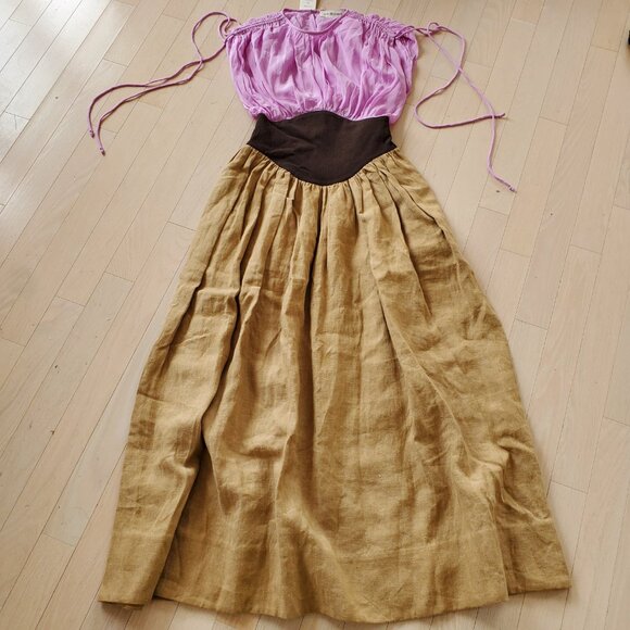 Tory Burch ! silk Chiffon Linen Burlap Dress in Lilac and Tan ( 2) - Picture 8 of 17